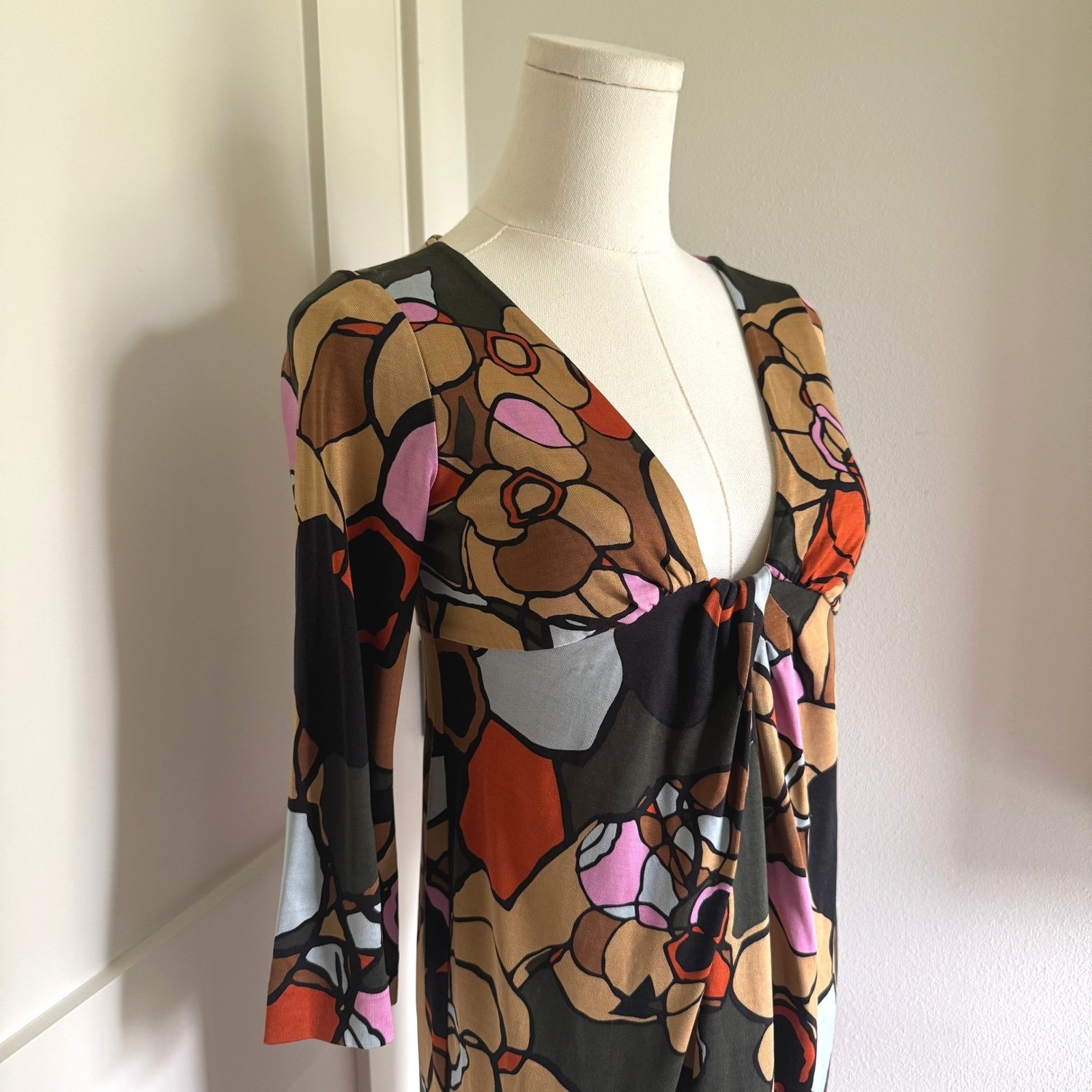 Dvf Diane Von Furstenberg Silk Jersey Mini Dress Floral Brown Orange Size 4